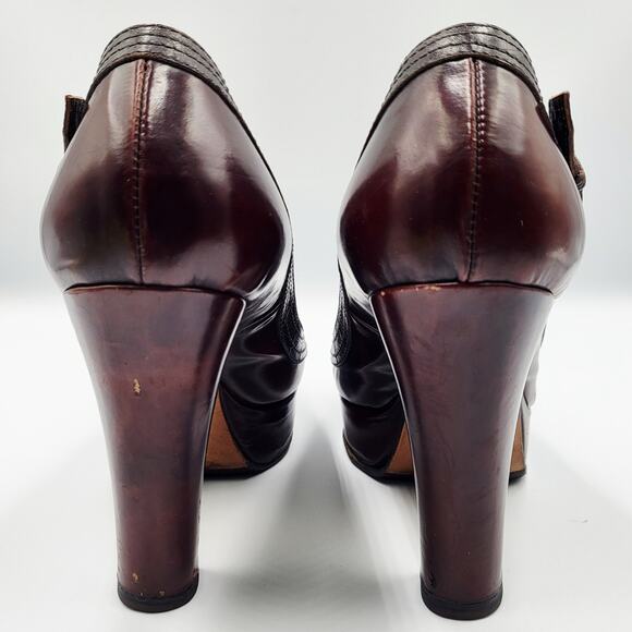 Clements Ribeiro Brown Leather Crocodile Embossed Platform Block Heels Size 6.5 - Picture 5 of 10